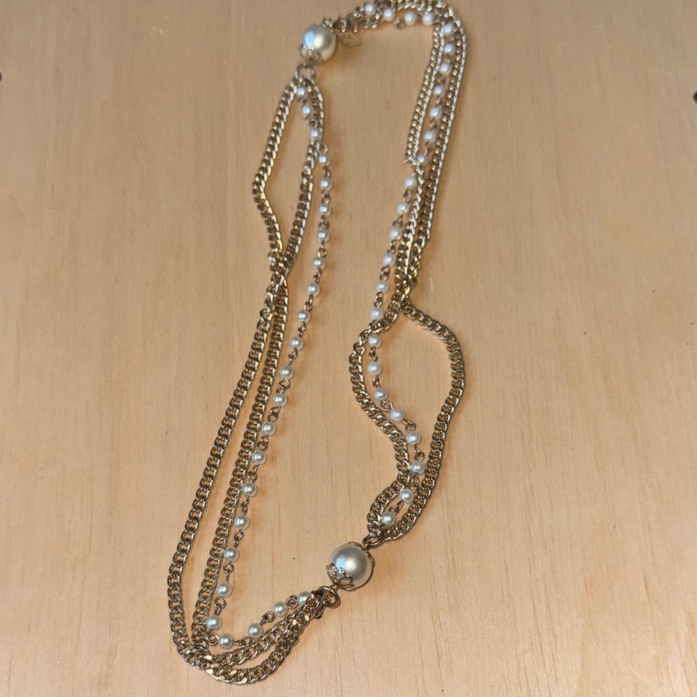 Sarah Cov faux pearl three strand gold necklace